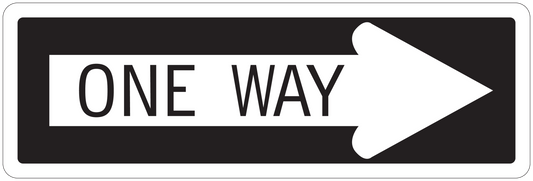 Road sign sticker with white 'ONE WAY' text and right arrow on black background