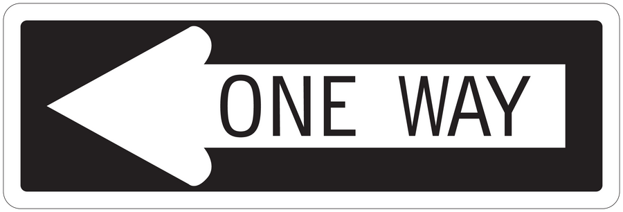 One way road sign sticker with left arrow and text on white label