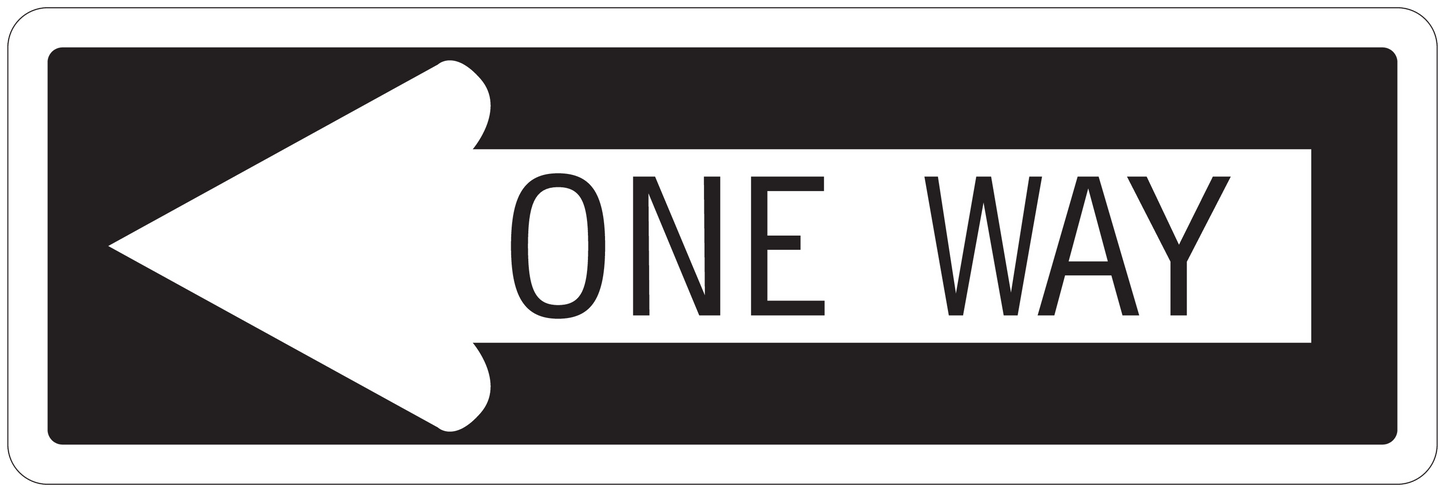 One way road sign sticker with left arrow and text on white label