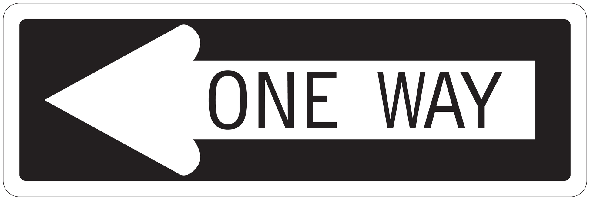 One way road sign sticker with left arrow and text on white label