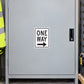 Road Sign Sticker applied in a smooth light grey single dispatch cupboard with safety vest and toolcase at extreme edges