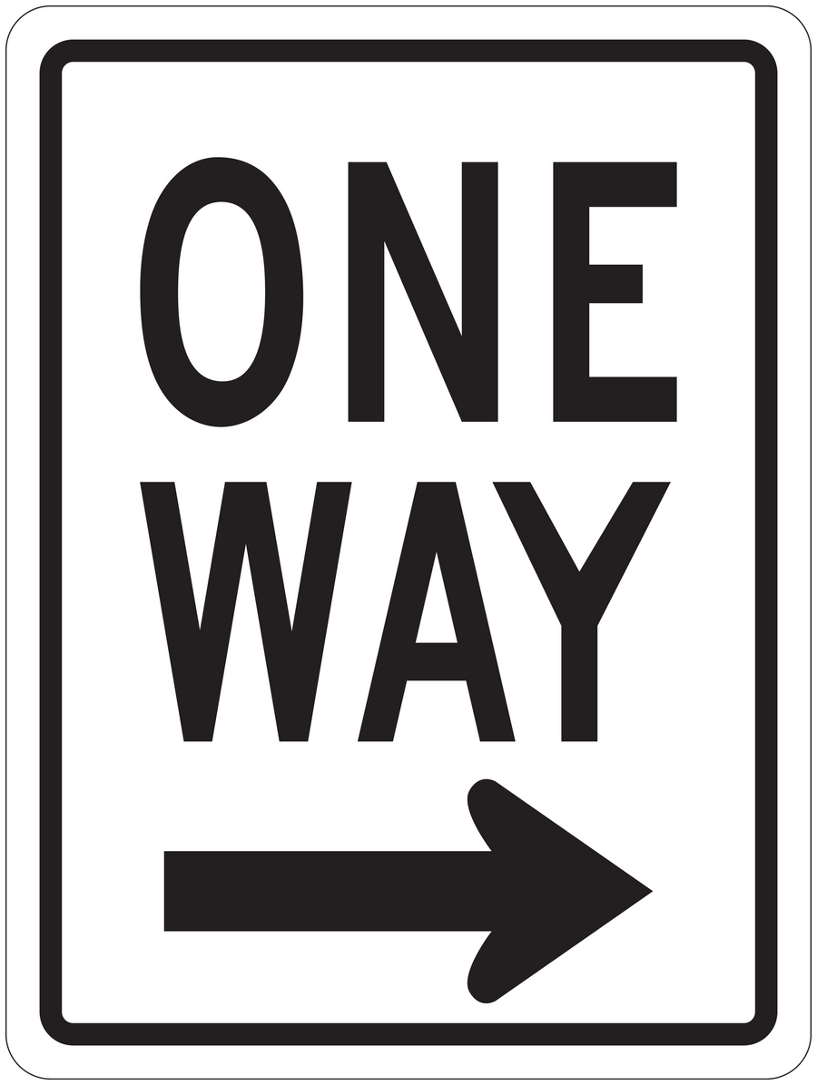 Road sign sticker with "ONE WAY" text and right arrow