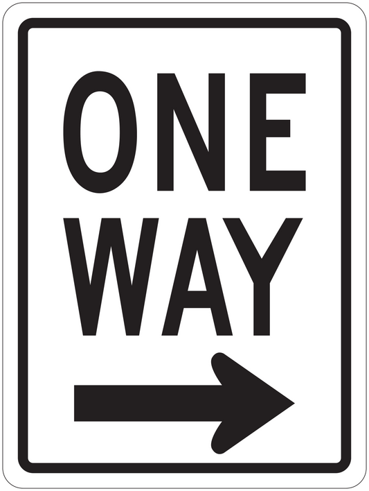 Road sign sticker with "ONE WAY" text and right arrow
