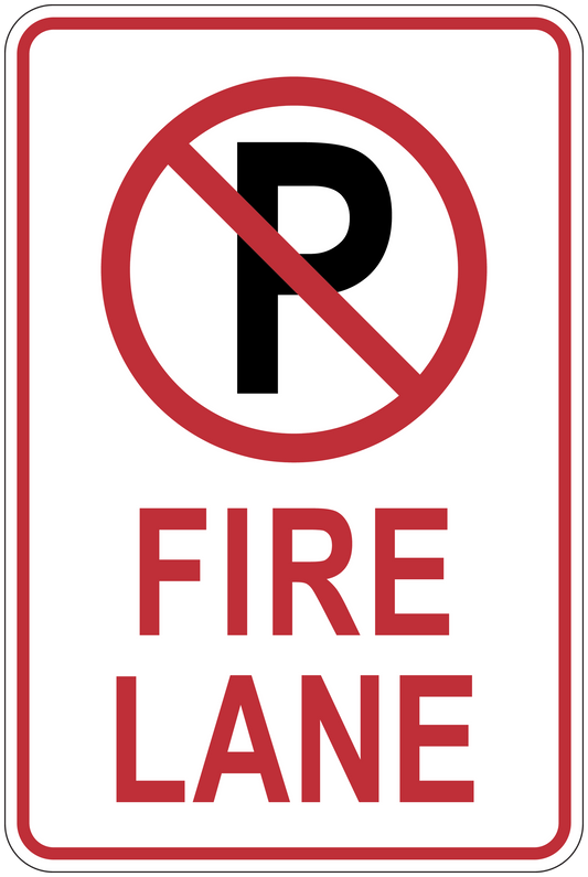 Fire lane road sign sticker with red no-symbol circle and 'FIRE LANE' text