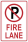Fire lane road sign sticker with red no-symbol circle and 'FIRE LANE' text