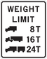 Road sign sticker: 'WEIGHT LIMIT' with truck icons and 8T 16T 24T.
