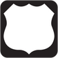 Road sign sticker, white shield badge shape on black rounded square