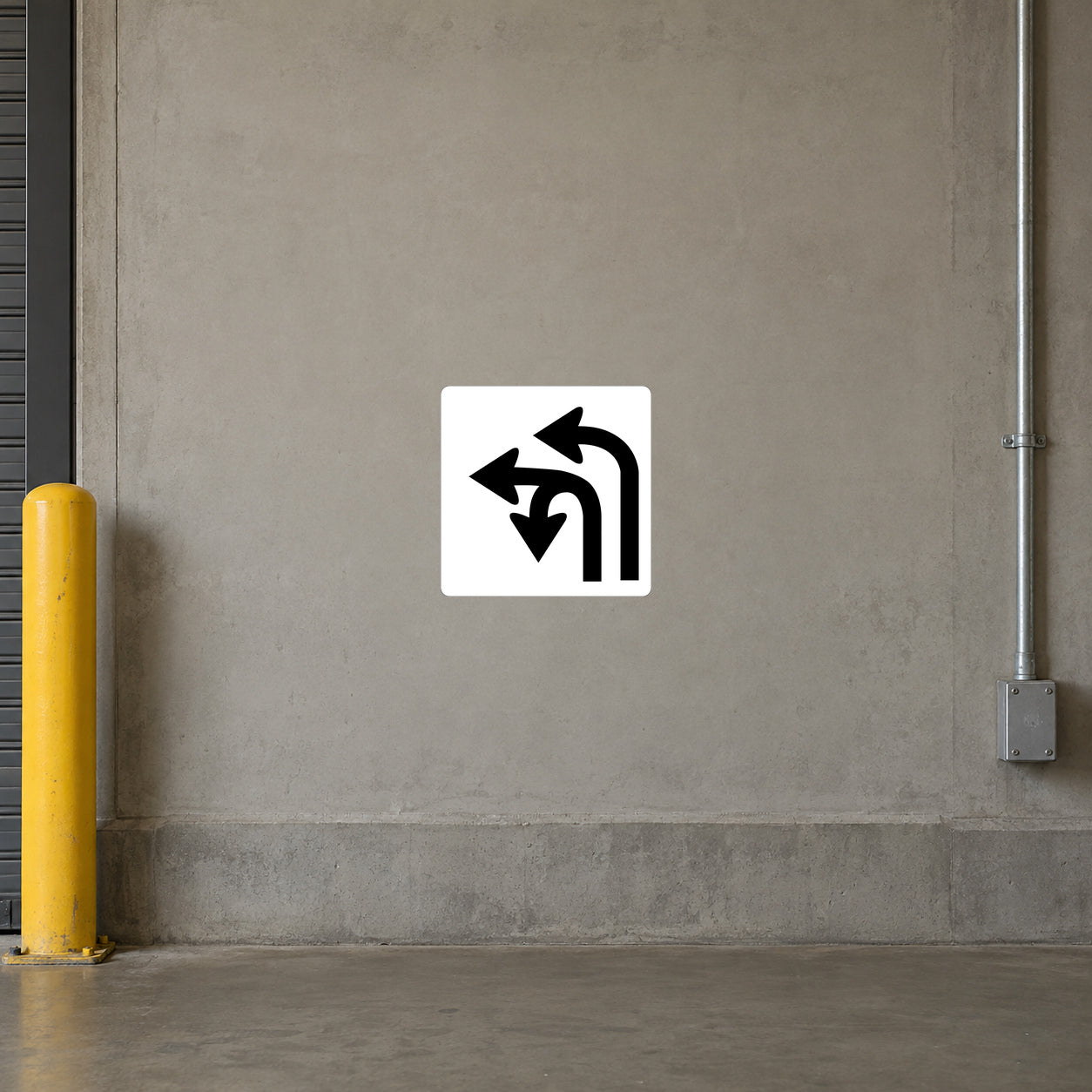 Road sign sticker, white rectangle with black U-turn arrows road symbol
