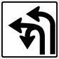 Road sign arrow sticker with three black direction arrows on white background