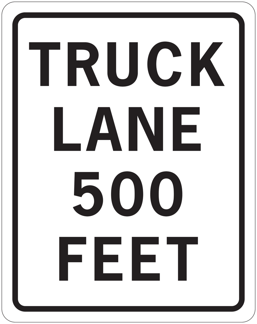 Road sign sticker with TRUCK LANE and 500 FEET lettering