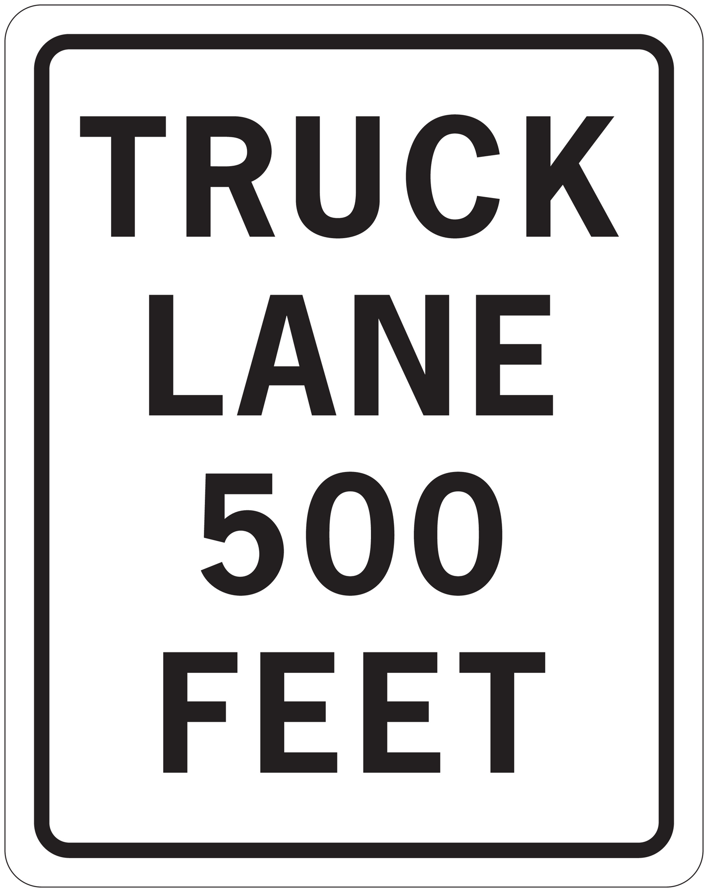 Road sign sticker with TRUCK LANE and 500 FEET lettering
