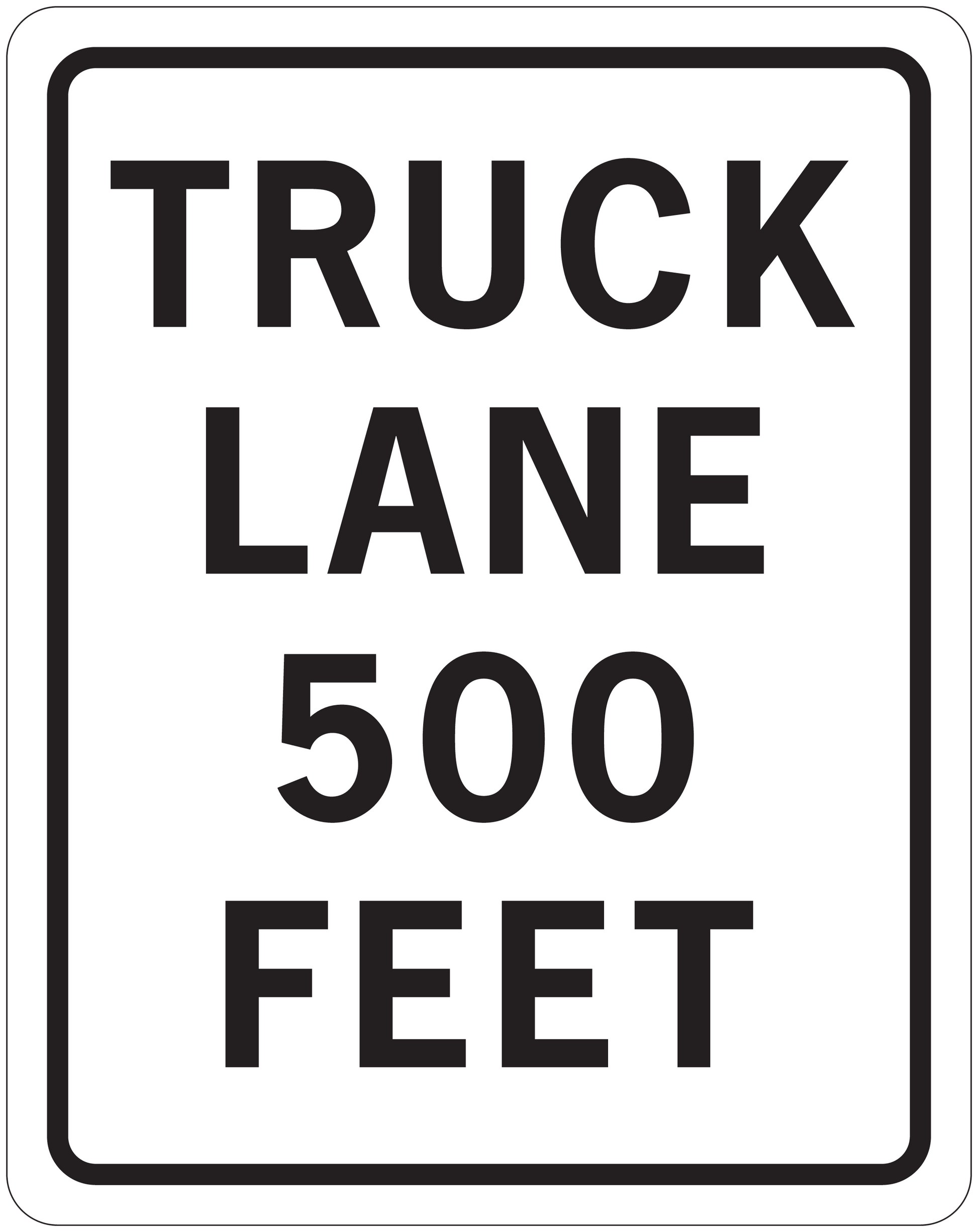 Road sign sticker with TRUCK LANE and 500 FEET lettering