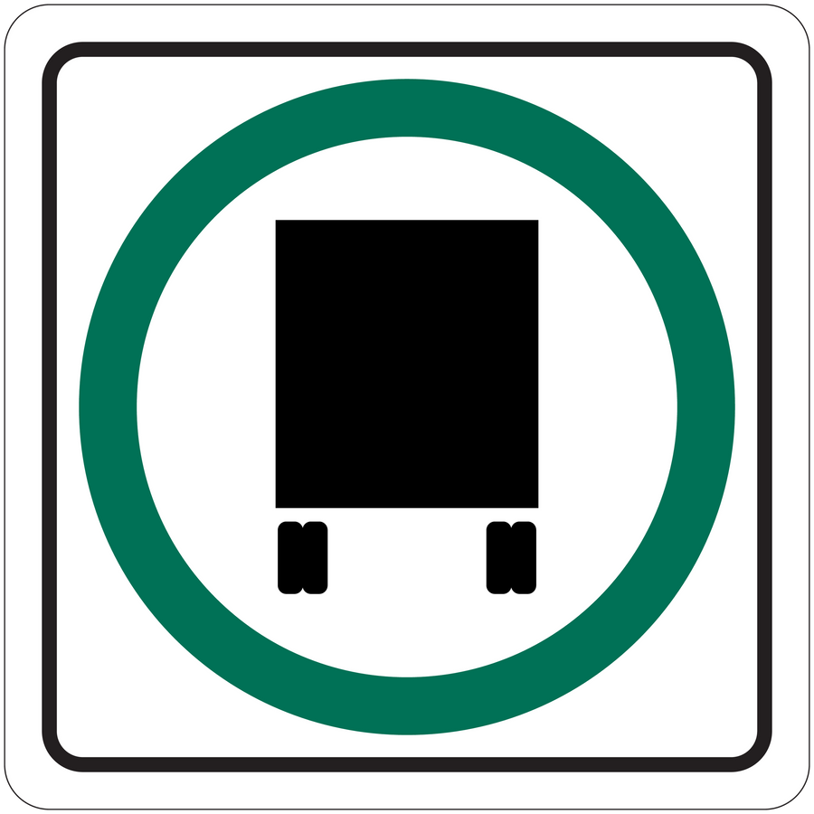 Road sign sticker with green circle and black-and-white graphic on white square