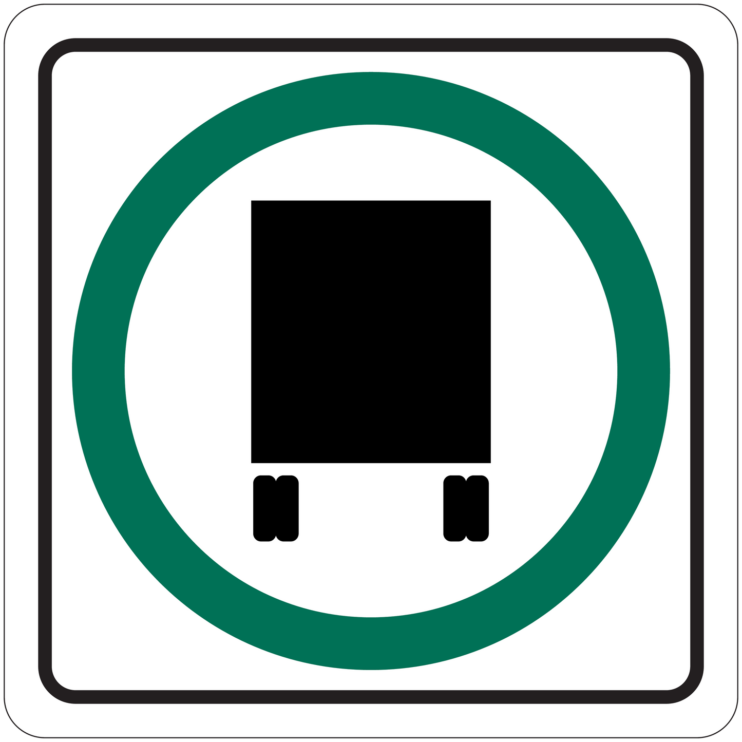 Road sign sticker with green circle and black-and-white graphic on white square