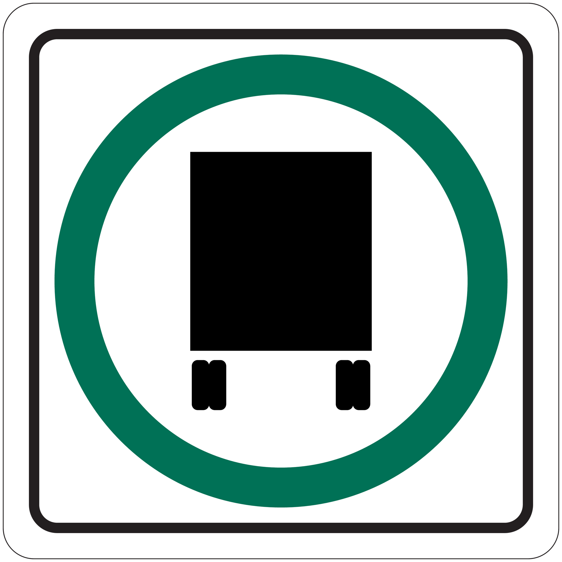 Road sign sticker with green circle and black-and-white graphic on white square