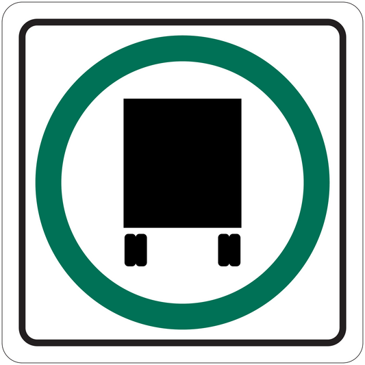 Road sign sticker with green circle and black-and-white graphic on white square