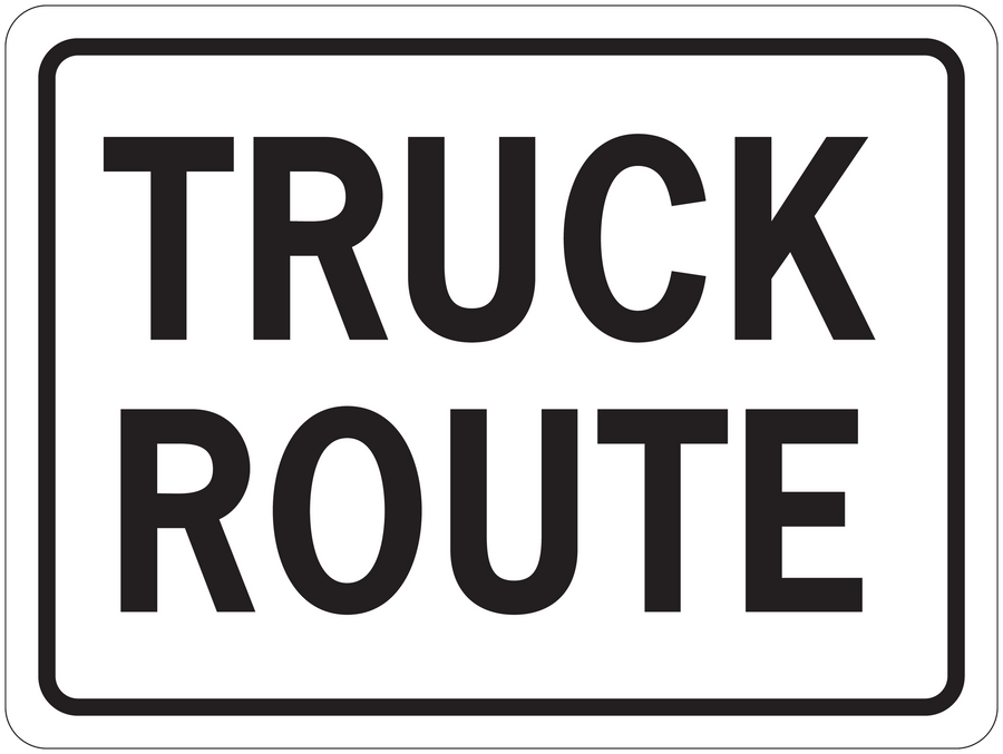 Road sign sticker with bold text “TRUCK ROUTE” in a rectangular frame