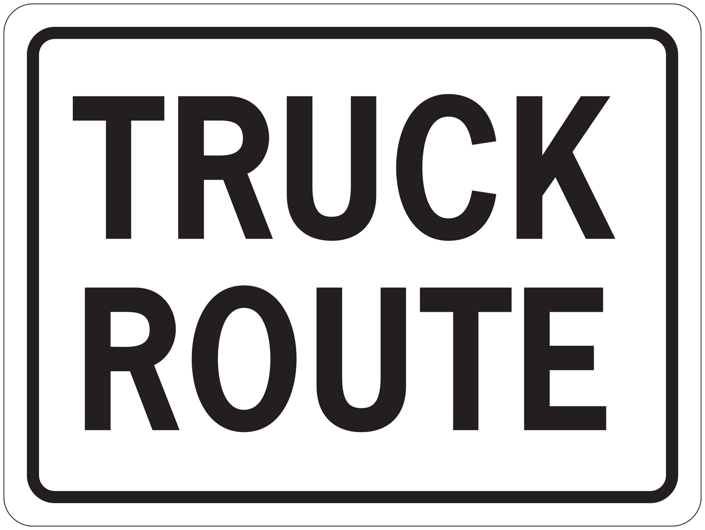Road sign sticker with bold text “TRUCK ROUTE” in a rectangular frame