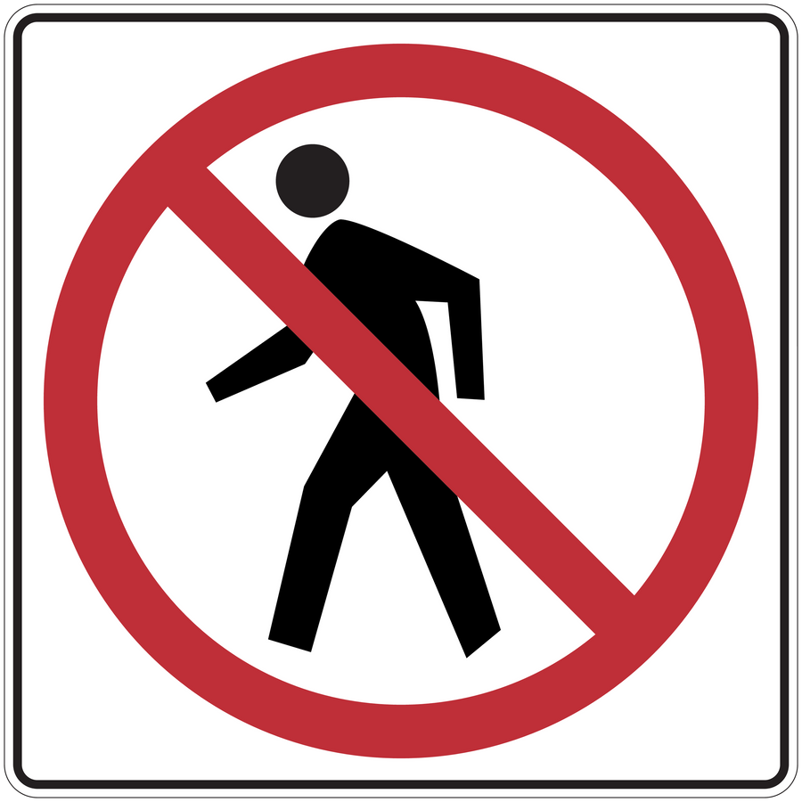 Road sign sticker with red no-entry figure symbol on white background