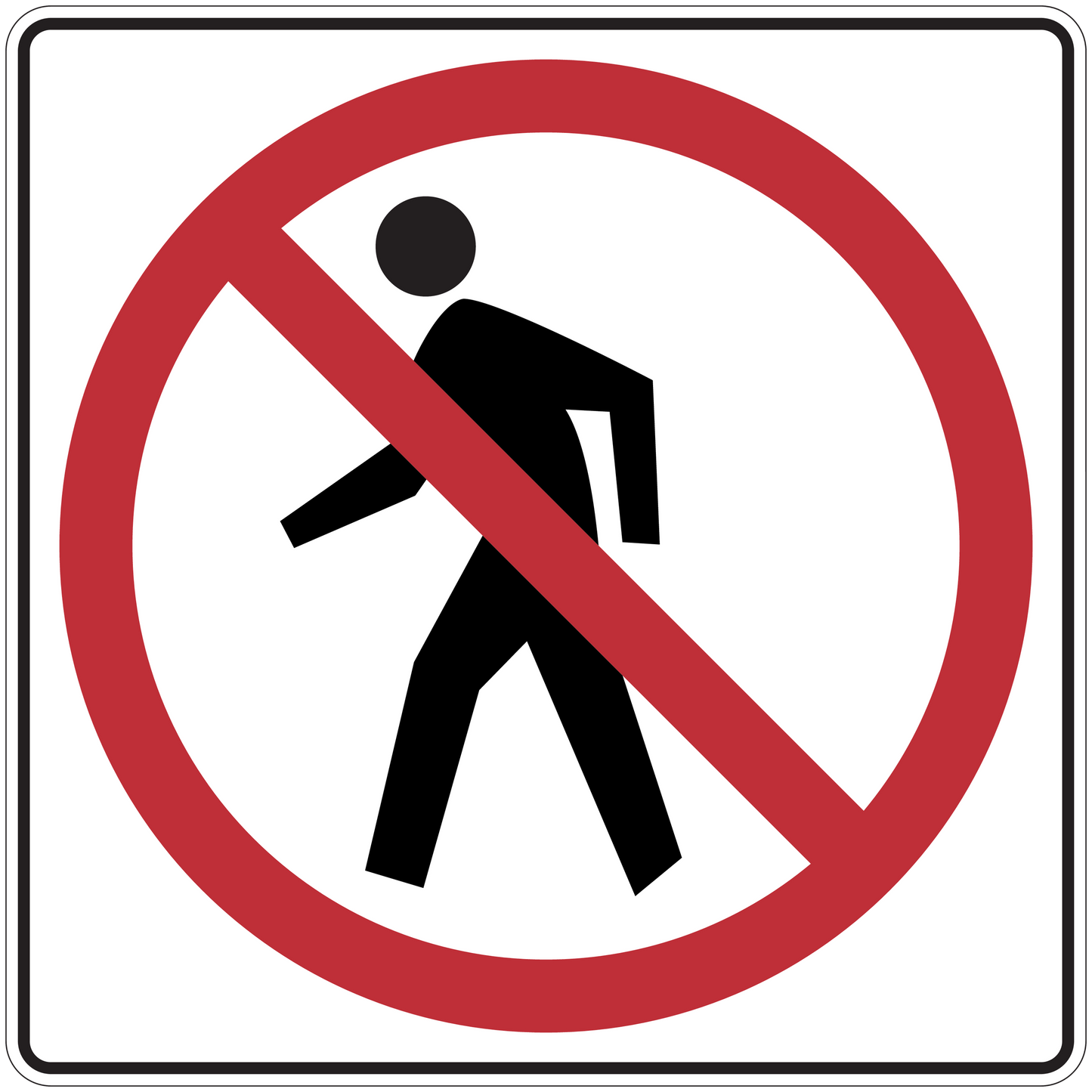 Road sign sticker with red no-entry figure symbol on white background