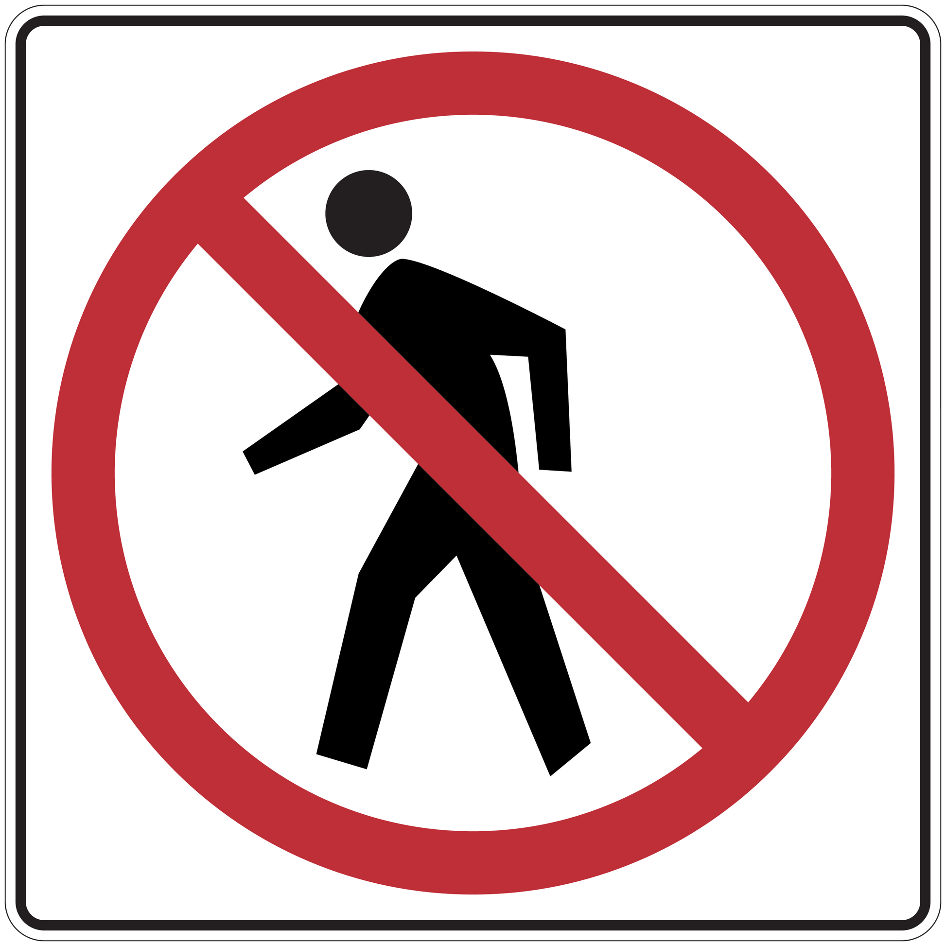 Road sign sticker with red no-entry figure symbol on white background