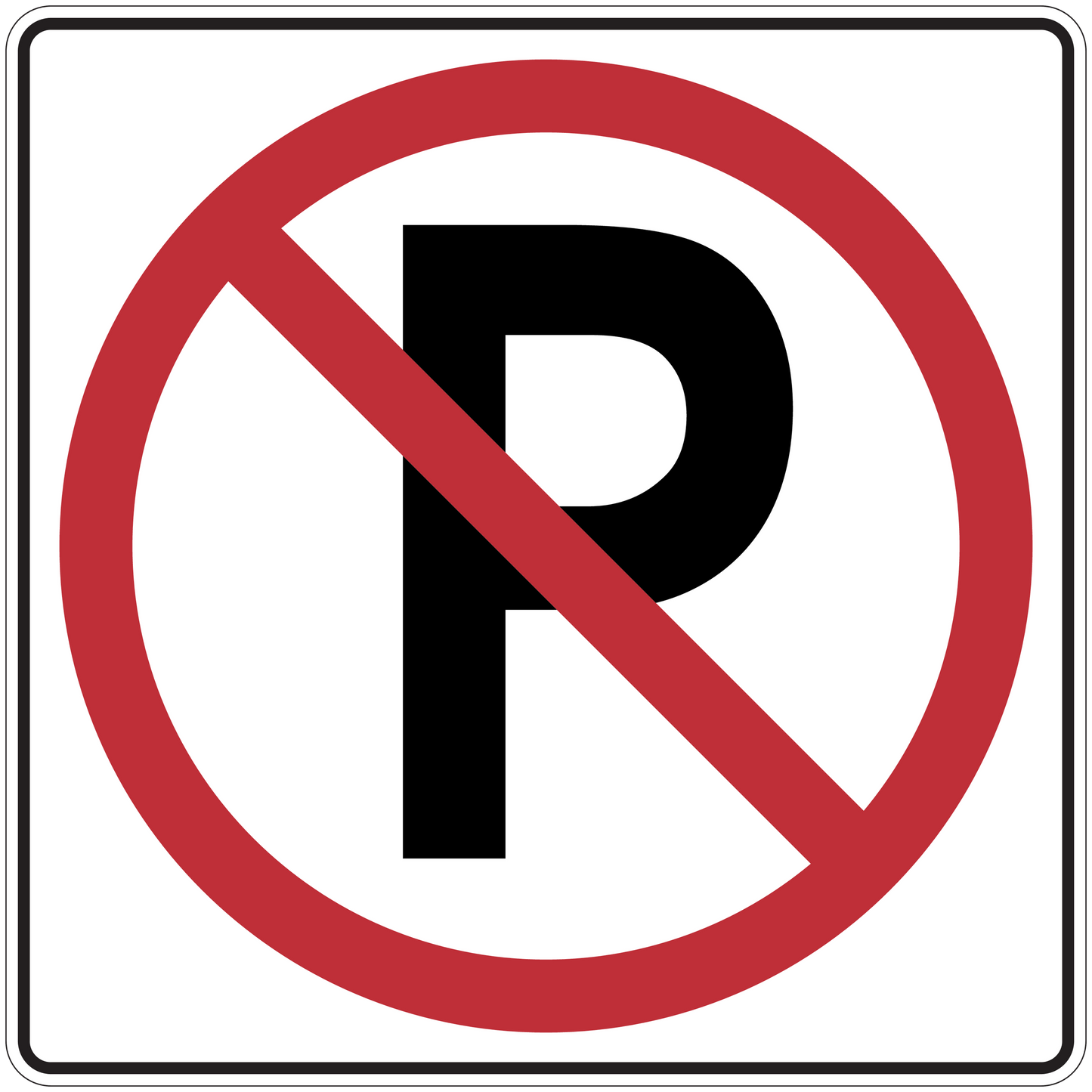 Road sign sticker with red no-entry symbol and black R in a white square
