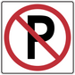Road sign sticker with red no-entry symbol and black R in a white square