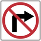 Square road sign sticker with red circle slash over right arrow