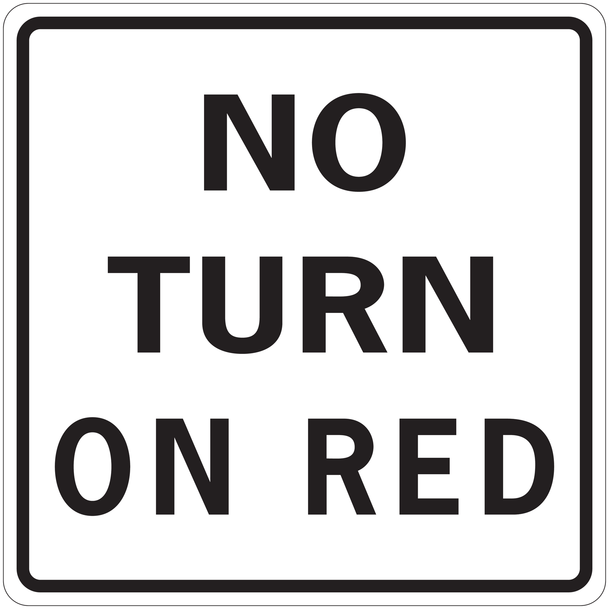 Road sign sticker: square NO TURN ON RED text, black border
