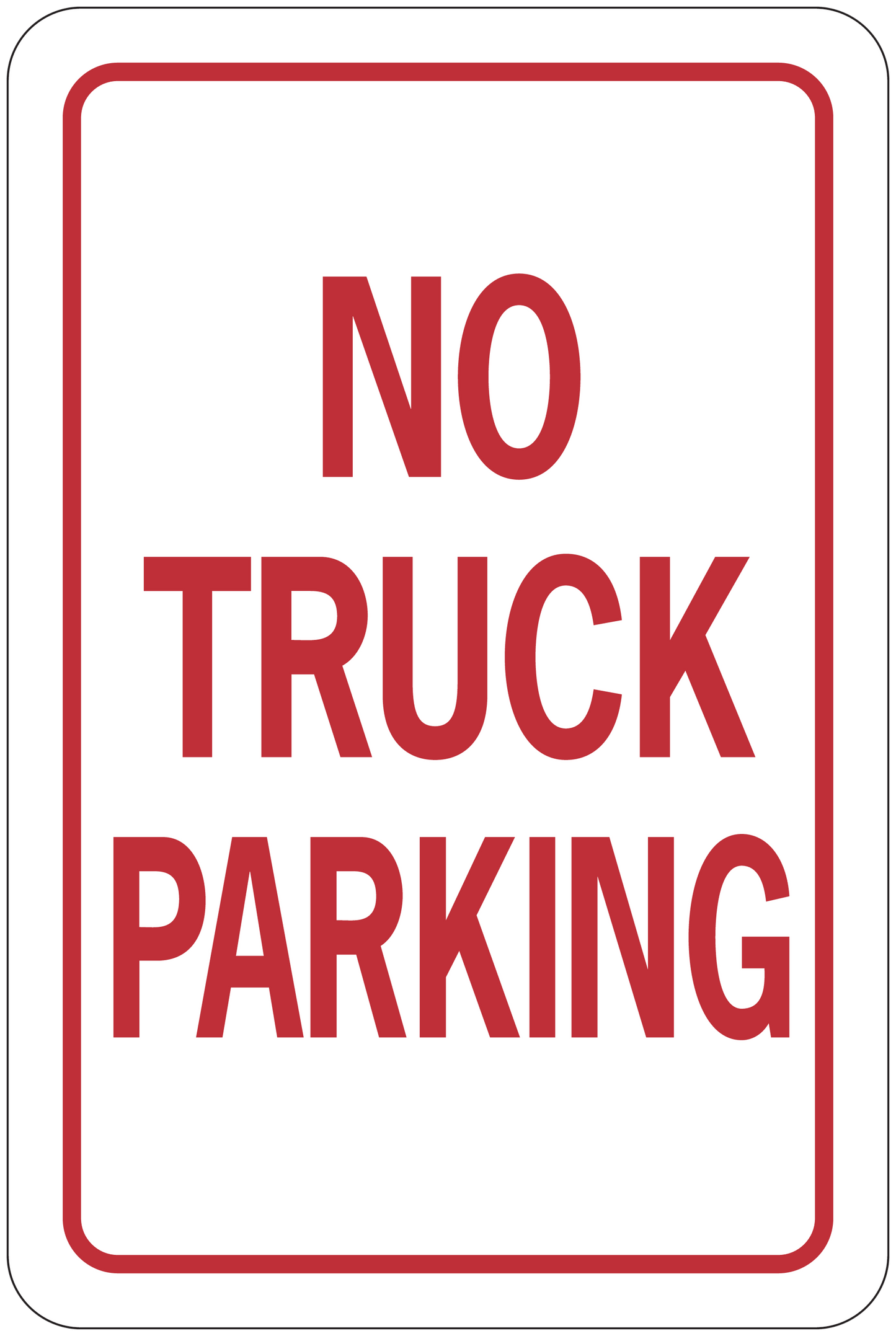 Road sign sticker with red border, 'NO TRUCK PARKING' text