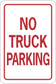 Road sign sticker with red border, 'NO TRUCK PARKING' text