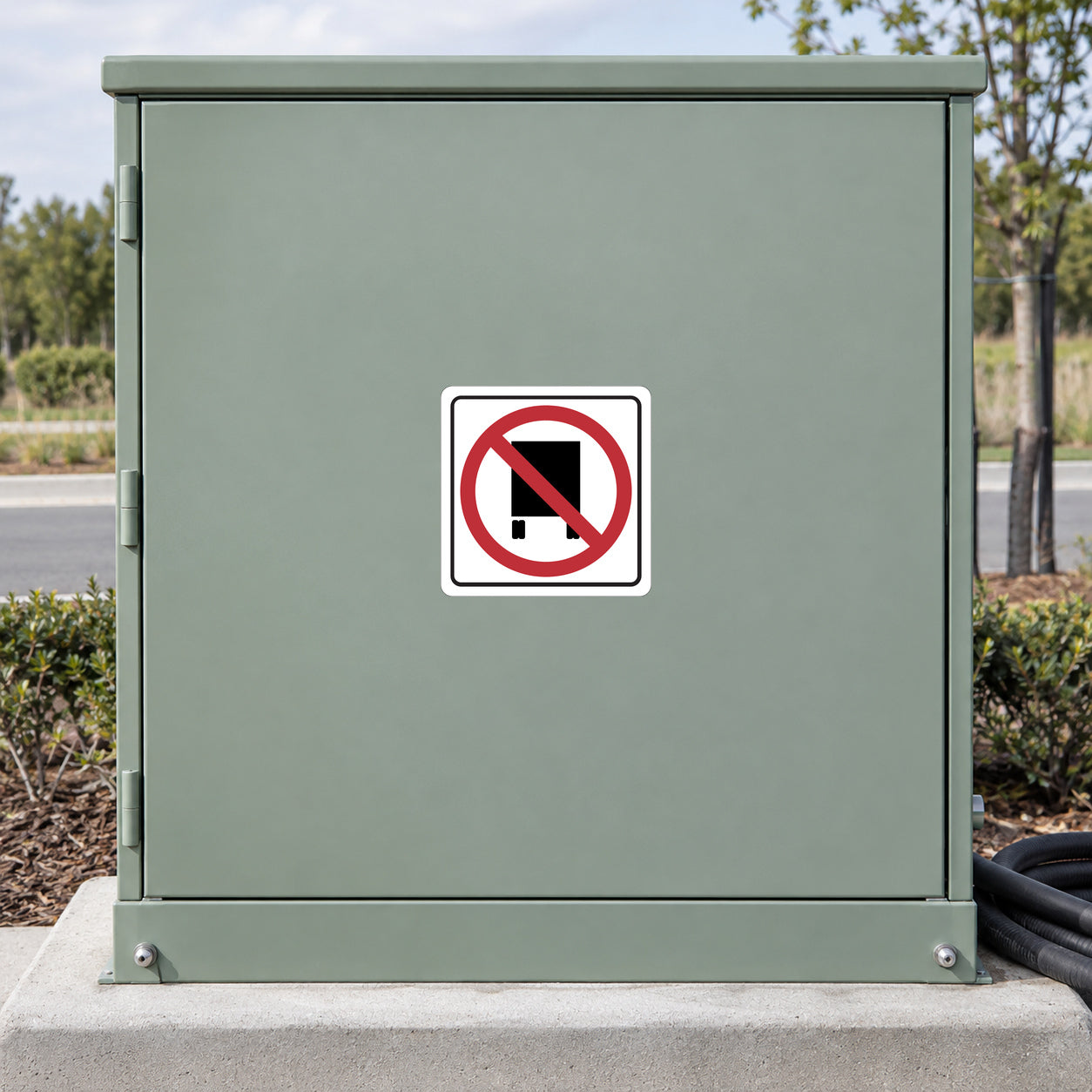 Road sign sticker with red prohibition symbol
