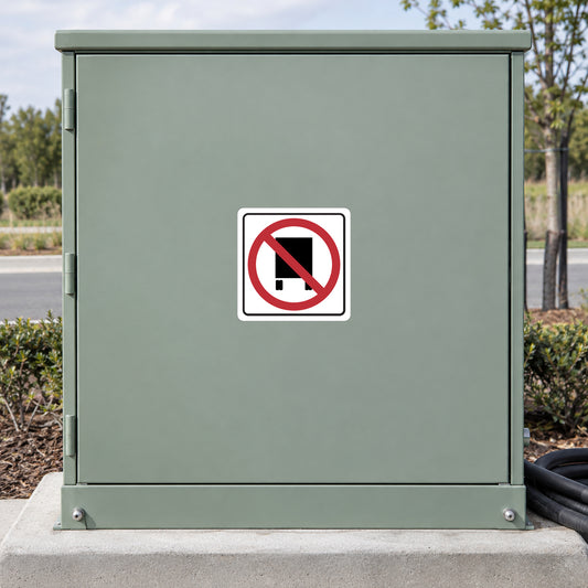 Road Sign Sticker applied to a roadside maintenance facility wall or closed cabinet