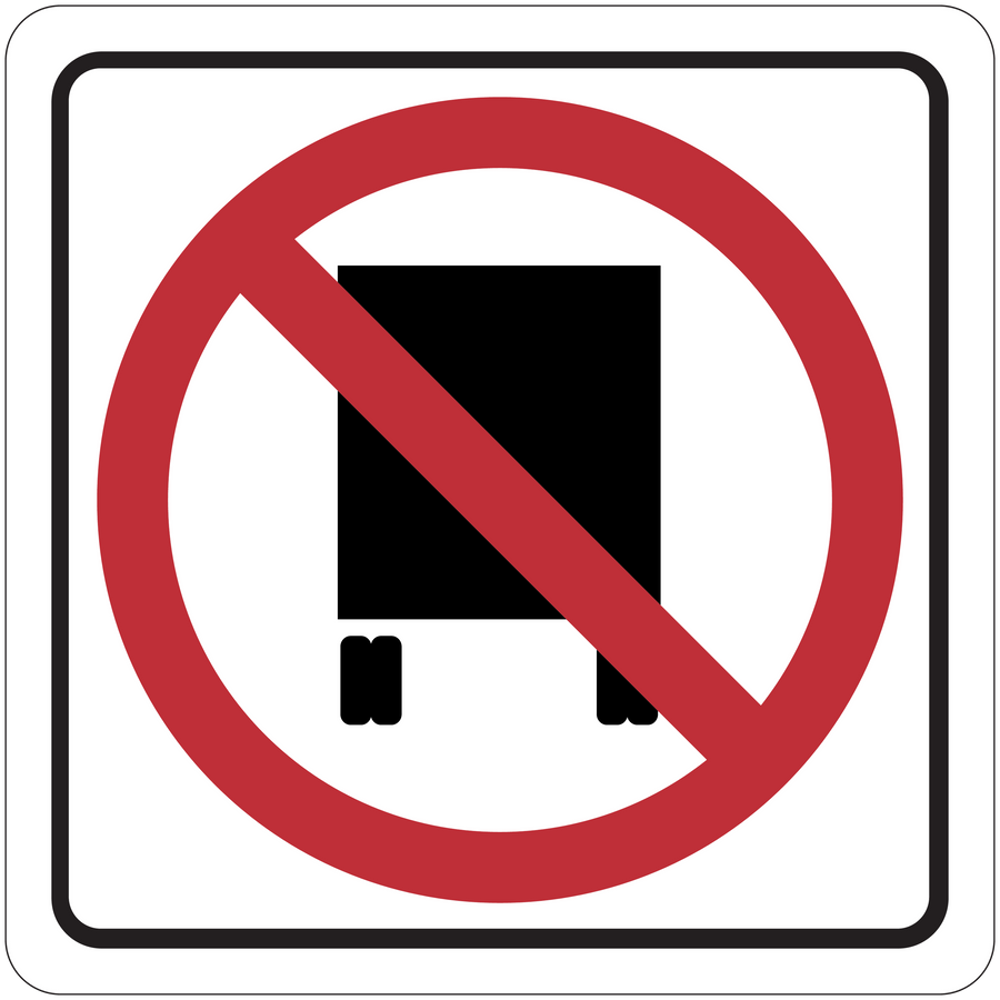 White square road sign sticker with red circle-slash over a black sign icon