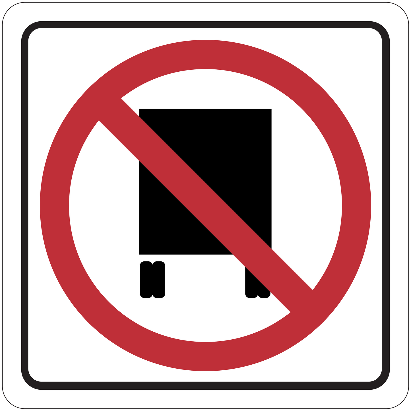 White square road sign sticker with red circle-slash over a black sign icon