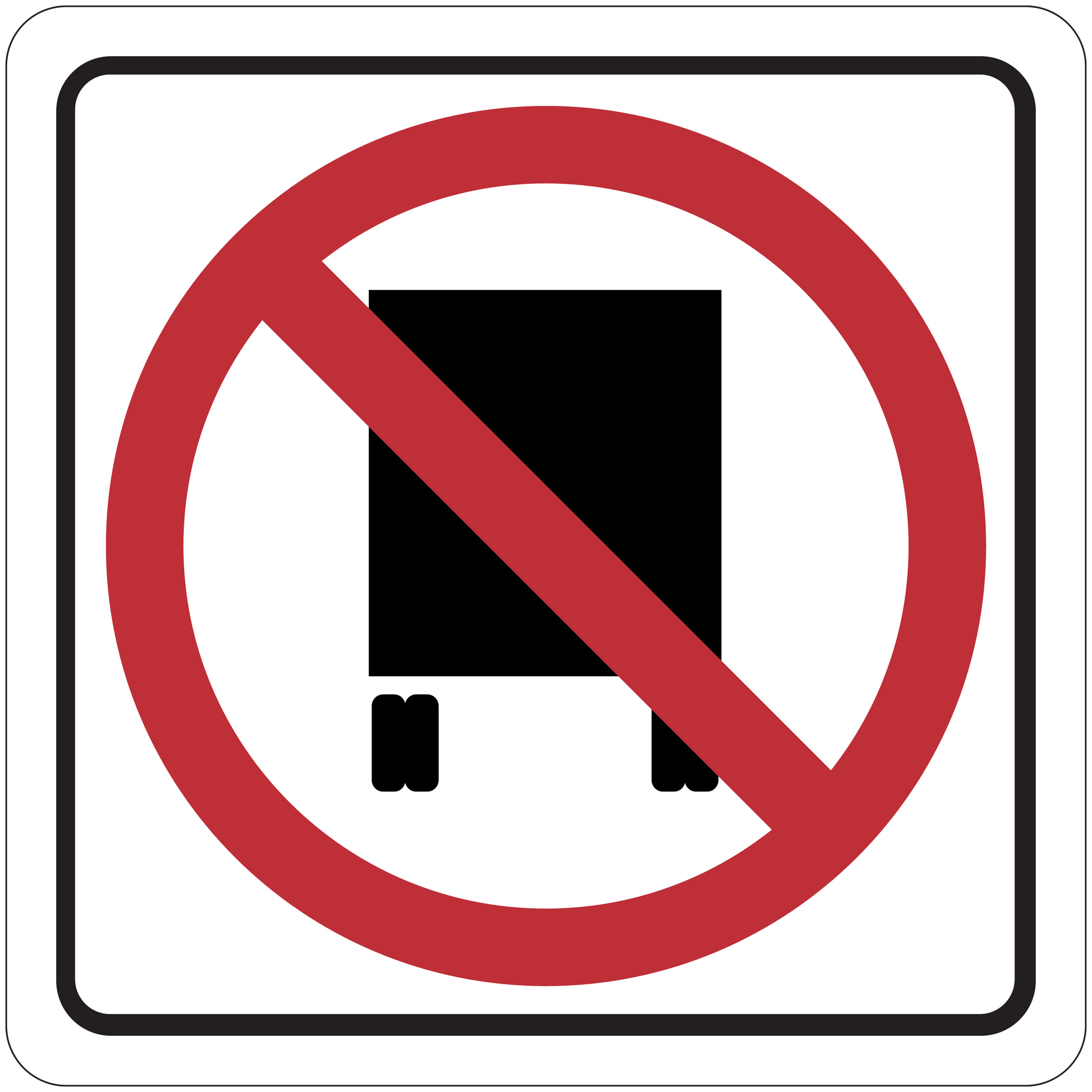 White square road sign sticker with red circle-slash over a black sign icon