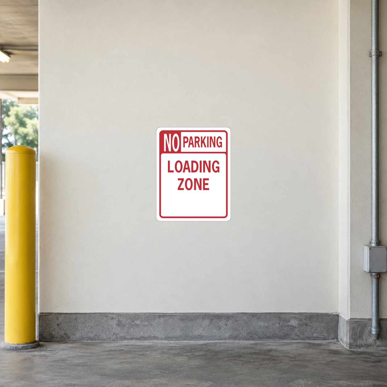 No parking loading zone road sign sticker, red and white with border
