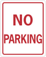 No parking road sign sticker with red border and text