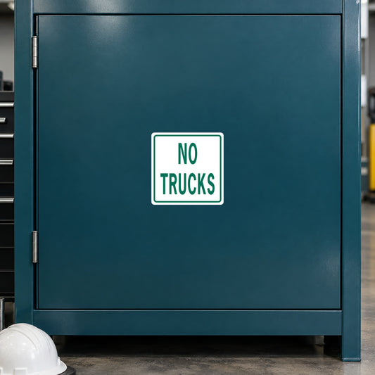 Road Sign Sticker applied to a roadside maintenance facility wall or closed cabinet