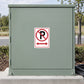 Road Sign Sticker applied to a roadside maintenance facility wall or closed cabinet