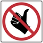Road sign sticker with red no hand gesture circle and slash over black raised hand