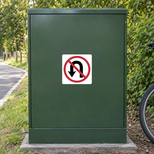 Road Sign Sticker applied to a roadside maintenance facility wall or closed cabinet