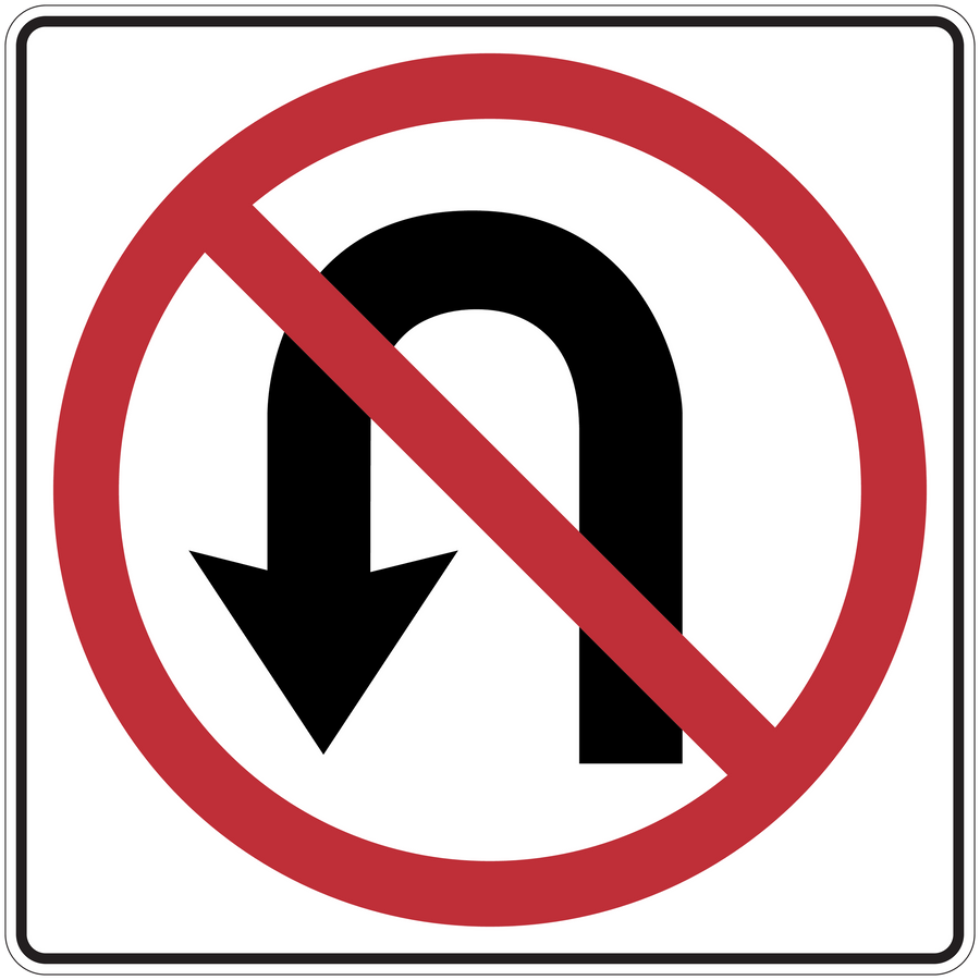 Road sign sticker with red no-entry circle over black downward arrow symbol