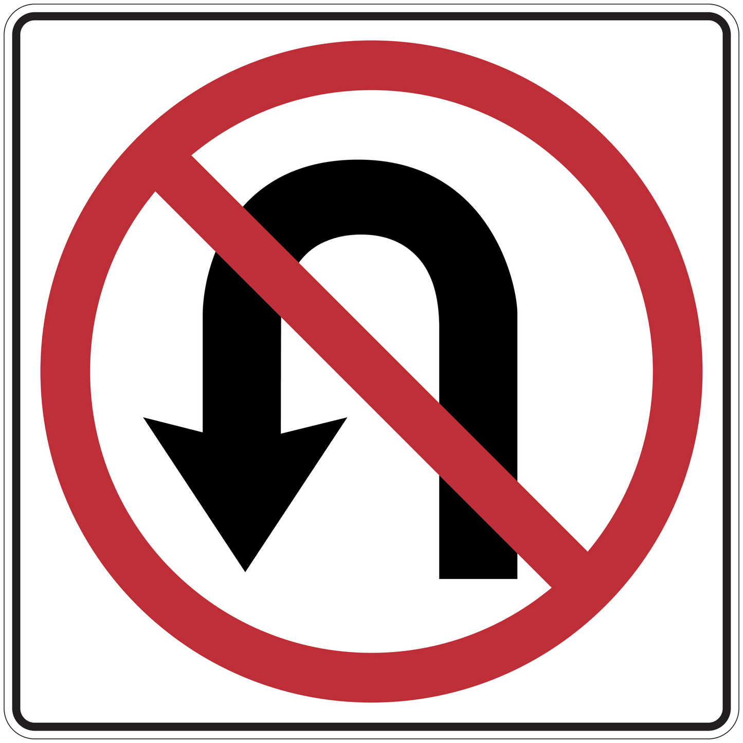 Road sign sticker with red no-entry circle over black downward arrow symbol