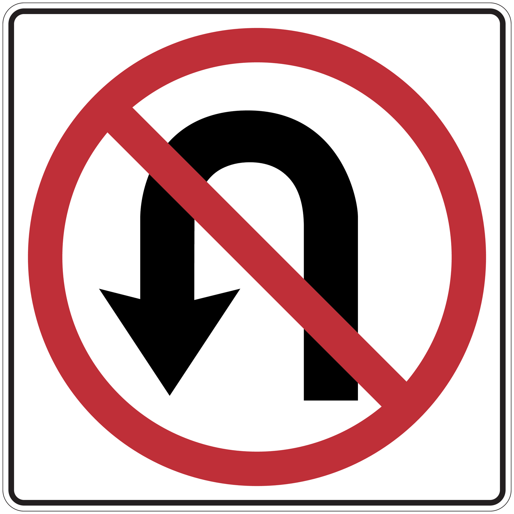 Road sign sticker with red no-entry circle over black downward arrow symbol