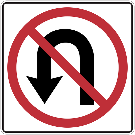 Road sign sticker with red no-entry circle over black downward arrow symbol