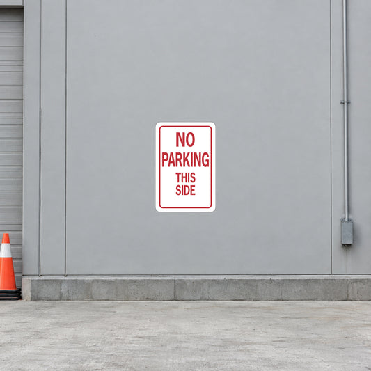 Road Sign Sticker applied to a roadside maintenance facility wall or closed cabinet