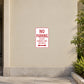 Road sign sticker with red border text 'No Parking Except Sundays and Holidays'