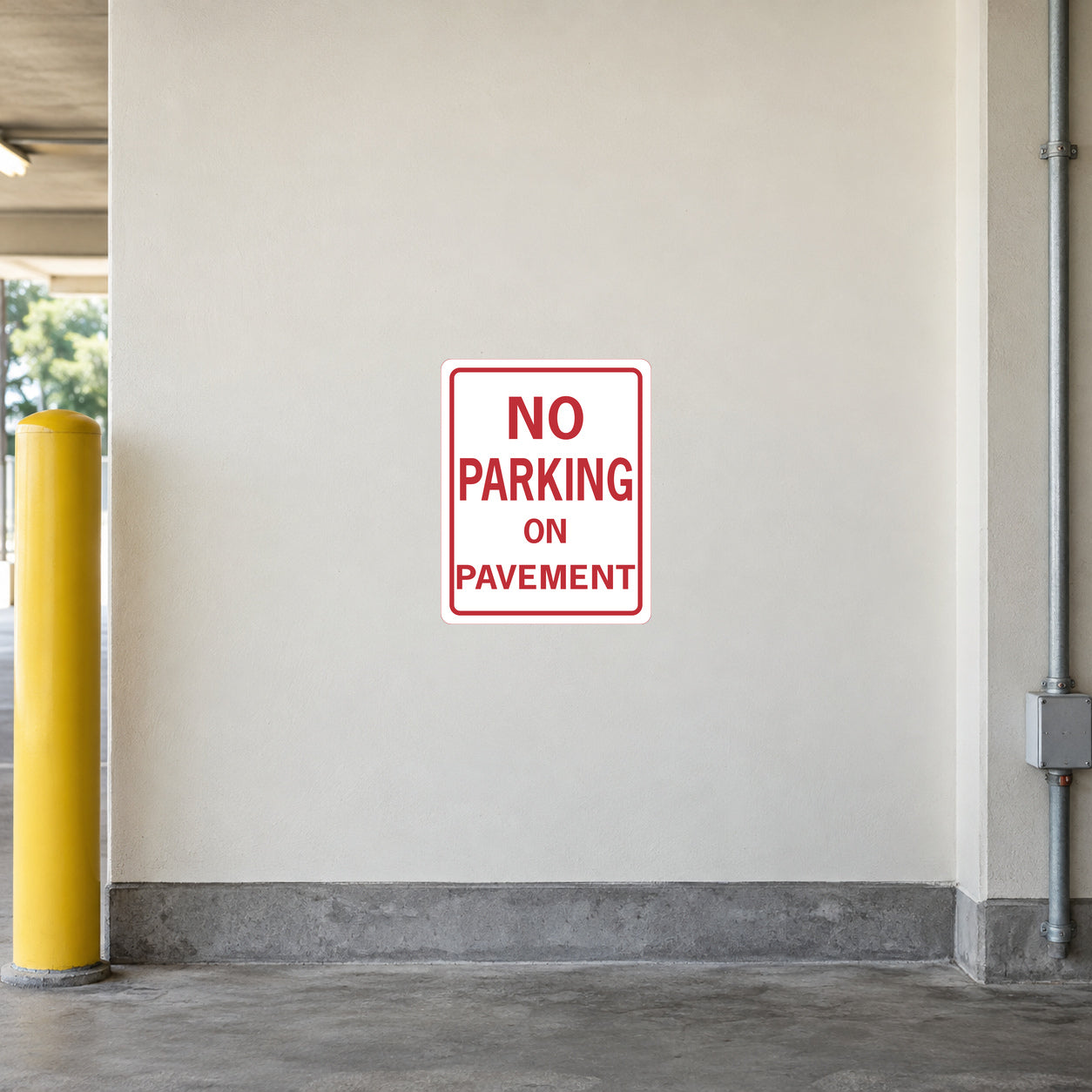 Road Sign Sticker applied to a roadside maintenance facility wall or closed cabinet