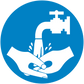 Circular blue safety sign sticker with white hand and hazard warning icon